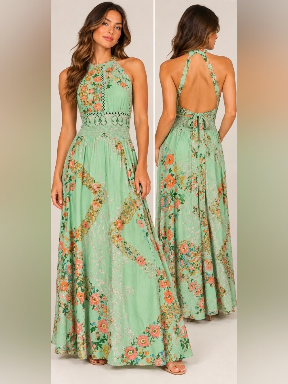 Mint Green Floral Maxi Dress
